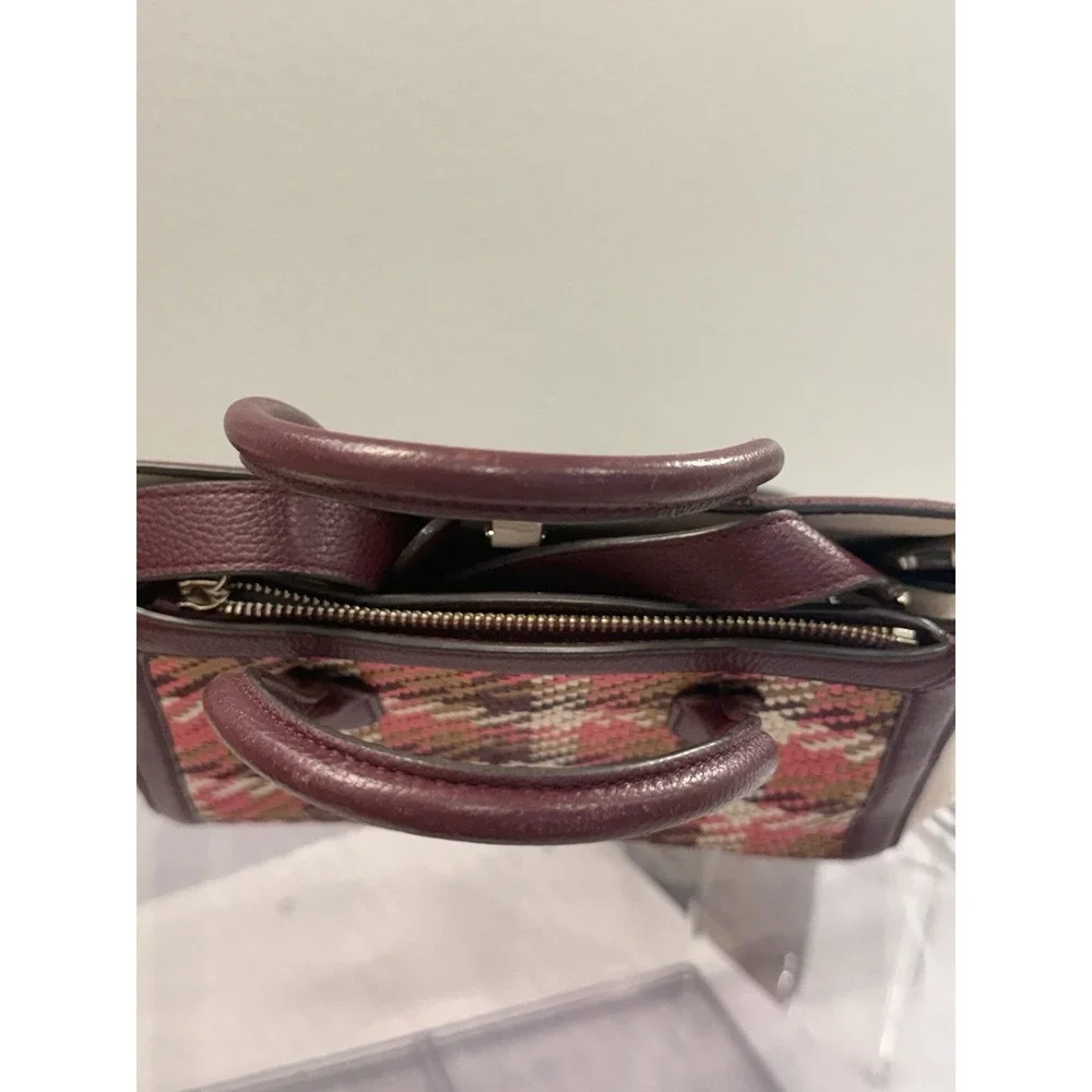 Kate Spade New York Woven Satchel Top Handle Bag Burgundy Cream Gold Hardware